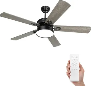 Ohniyou Outdoor Ceiling Fan for Patio with Light, 52" Farmhouse Ceiling Fans Lights and Remote,Modern Black, for Living Room Bedroom Dining Room Kitchen