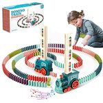 Winnsell Domino Train Toy Set with 120Pcs Domino Blocks, Automatic Domino Train for 3 4 5 6 7 Years Old, Dominoes Rally Train Sets for Kids Boys Girls (120pcs Blocks)