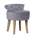 Warmiehomy Vanity Dressing Table Stool With Button Design, Low Back Velvet Dressing Table Chair With Nature Wood Leg,Small Guest Bedroom High Elastic Sponge Chair For Guest Room Hall 39*36*58cm Grey