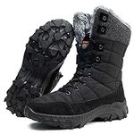 Maxome Snow Boots Mens Winter Boots Warm Fur Lined Walking Boots Anti-Slip Ankle Boots Mid Calf Hiking Boots for Men Outdoor Lightweight Snow Shoes Black