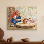 ArtX Paper Woman Making Pots Indian Village Scene Nature Wall Art Painting, Wall Decor For Living Room, Multicolor, Nature, 58.0 X 45.0 cm, Set of 1