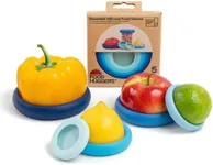 Food Huggers 5pc Reusable Silicone Food Savers | BPA Free & Dishwasher Safe | Fruit & Vegetable Produce Storage for Onion, Tomato, Lemon, Banana, Cans & More | Round, Ice Blue