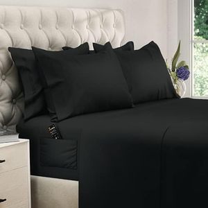 DREAMCARE King Size Bed Sheets - 6 Piece Deep Pocket King Sheets Set - Luxury Hotel Bedding Sets King - Draps Lit King - Elegant Comfort - Shrink & Fade Resistant - (King, Black)