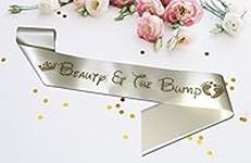 SMARTYPANTS Premium Beauty And The Bump Satin Sash Little Girl Baby Shower Gender Reveal - Champagne With Gold Glitter