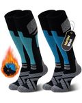 Niorasen Merino Wool Ski Socks Men, Thermal Knee-High Socks for Winter, Full Cushion Thick Socks, Skiing, Snowboarding, Outdoor Sports, Hunting, Hiking, Green/Light Blue 2 Pairs, UK 9-15