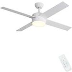 FINXIN Ceiling Fan with Lamp, Ceiling Fan with Light 52 Ceiling Fans For Bedroom,Living Room,Dining Room Including Motor,Blades,Remote Switch [Energy Class A+] (White 4-Blades)