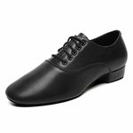 Men's Ballroom Dance Shoes Black Leather Sole Tango Salsa Latin Character Shoe, Black, 10.5