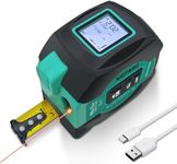 2 in 1 Rechargeable Digital Tape Measure with Laser, 197 ft Laser Tape Measure & 16 ft Almighty Ruler with LED Display, ft/in/m Unit Switch, Measure Area, Volume, Pythagorean for Woodworker