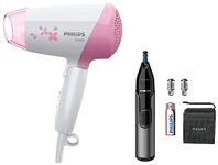 Philips Hair Dryer HP8120/00-1200Watts, ThermoProtect, Cool Shot, Pink & Philips Nose Trimmer Nt3650/16, Cordless Nose, Ear & Eyebrow Trimmer (Gray)