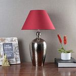 KAPOOR E-ILLUMINATIONS Metal Table Lamp with Maroon Cotton Shade