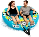 Serene Life Watersports Inflatable Towable Booster Tube - Two Person Water Boating Float Tow Raft, Inflatable Pull Boats/Tubes/Towables w/ Dual Seats, PVC Bladder, Foam Pad, Nylon Handles SLTOWBL10