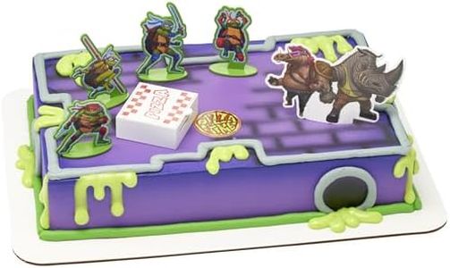 DecoSet® Teenage Mutant Ninja Turtles™ Pizza Power Cake Topper, 6-Piece Cake Decoration With Turtle Figurines, Cake Pic, And Pizza Launcher ! | For Birthday, Parties, Celebration