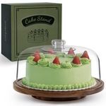 ANBOXIT Cake Stand with Dome Lid, Acacia Wood Rotating Cake Plate with Cover, Wooden Cake Display Stand with Acrylic Dome - Rotatable