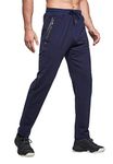 Tansozer Mens Joggers Slim Fit Jogging Bottoms Open Hem Gym Pants Cotton Tracksuit Trousers with Zip Pockets Sports Sweatpants (Navy Blue, Large)