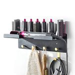 Wall Mount Holder Adhesive Compatible with Airwrap Styler Supersonic Hair Dryer, Nail-Free or Perforat to Install, Organizer Storage Rack with Hooks for Curling Barrels Brushes Bedroom Bathroom