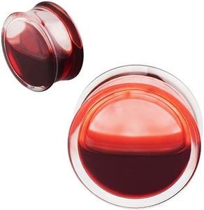 Longbeauty 2Pcs Acrylic Red Liquid Blood Double Flare Ear Plugs Tunnels Gauge 0g