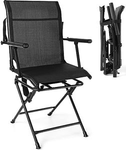 DORTALA Folding Hunting Blind Chair, 360° Silent Swivel Fabric Chair with Sturdy Metal Frame, Mesh Back & Armrest, Portable Outdoor Stealth Spin Chair for Camping, Fishing, Black