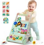 TERRAMUS Wooden Baby Walker, Dinosaur Toddler Push Walker, Montessori Learning Activity Center for Boys Girls, Develops Motor Skills Sit-to-Stand Toys Multifunctional Educational Gifts for Kids Infant