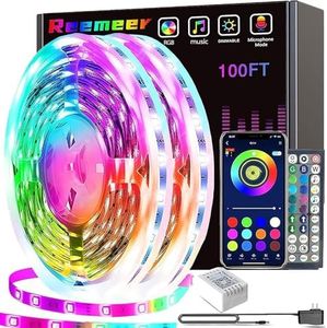 Reemeer Led Lights for Bedroom 100ft(2 Rolls of 50ft) Smart Music Sync Color Changing LED Strip Lights with App and Remote Control RGB LED Strip, LED Lights for Room Home Party Decoration
