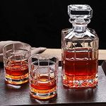 NVRA Italian Premium Crystal Clear 7Pcs Bar Set, 1 Decanter Bottle(850ml) with 6 Old Fashioned Whiskey Glasses(300ml), Perfect for Scotch Bourbon Wine Vodka Cocktail Rum | Best Gift for Men(Chex)