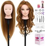 Neverland Beauty Mannequin Head with Real Human Hair, 24 Inch Makeup Training Head for Braiding, Styling & Cosmetology Practice, False Eyelashes #27