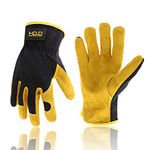 HANDLANDY Work Gloves for Men Women, Utility Leather Gardening Gloves - Safety Working Gloves Cowhide Dexterity & Breathable Design (S, Yellow)