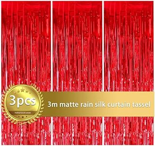 3 PCS Cortinas con Flecos Papel de Aluminio, 1X 2.5m Telón Fondo Cortina Oropel, Adhesiva Cortina de Lámina Franjas, Cortina de Papel Metálica Brillante para Cumpleaños,Boda,Fiesta Decoración (Rojo)