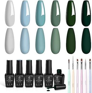 Beetles Blue Green Gel Nail Polish Set - 6 Colors Misty Gray Dark Green Kit, Soak Off LED Lamp, Art Brushes, Design Pen Painting Tools