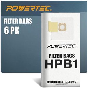 POWERTEC 75044-P2 Non Woven Fabric Filter Bag for AstroVac & Valet Central HPB1 Vacuums, 6PK