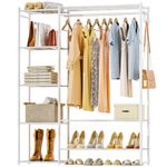 Neprock Clothing Rack, Portable Wardrobe Closet Organizers and Storage for Clothes with Closet Rod, Clothing Rack with Shelves Garment Rack Closet Shelves Rangement Garde Robe (White)