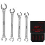 SEDY 4-Piece Flare Nut Wrench Set, Offset End Spanner Metric 9 10 11 12 13 14 15 17mm, CR-V Steel Storage Pouch Repair and Remove Nuts on Fuel Tube Hose Transmission Line