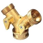 Tech Traders ® [BRASS BODY 3/4'' Brass 2 WAY Double Outside Tap Adaptor Garden Irrigation Hose Connectors-Two Way Brass Tap Manifold Y Style Garden Hose