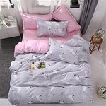 Kids Duvet Cover Set Twin Grey/White Pink Reversible Soft Microfiber Bedding Set Cartoon Cats Kids Bedroom Comforter Cover for Teen Girls 3pcs Cat