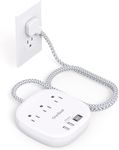 One Beat Flat Plug Power Bar, Short Extension Cord 1 Ft - 3 Outlets 4 USB Ports (2 USB C) 22.5W/4.5A Desktop Charging Station, Power Strip No Surge Protection for Cruise Ship, Dorm Room Travel