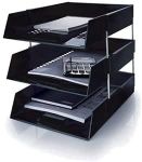 Nobel Plastics Filing Storage Letter Trays with Metal Risers - Desk Tidy Document Paper Filing In & Out - Ideal for School, Home And Offices (Black, 3 Trays + 8 Risers)