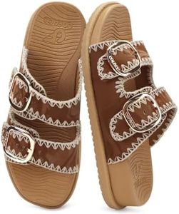 COFACE Womens Sandals 2026 Buckles Arch Support Summer Beach Vacations Essentials Comfort Trendy Dressy Fashion Casual Cute Classy Cloud Slides BeigeKhaki Size 8.5