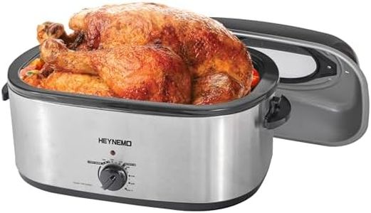 Roaster Oven, 24Qt Electric Roaster Oven, Turkey Roaster Oven Buffet with Self-Basting Lid, Removable Pan, Cool-Touch Handles, 1450W Stainless Steel Roaster Oven, Silver