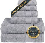 TRIDENT Soft & Plush Luxury Towel Set, 100% Cotton, 2 Bath Towels 2 Hand Towels 2 Washcloths Highly Absorbent Towels for Bathroom, 6 Pieces Silverish Grey Towel Sets