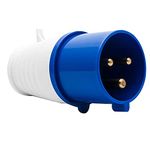 ExcInter 32A #023 240V 3Pin Blue Industrial Plug Sockets 2P+E Weatherproof IP44 Camping Caravan Industrial