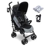 My Babiie MB02 Plus Stroller - from Birth to 4 Years (22kg), Lightweight & Compact Umbrella Fold, Travel Buggy for Toddlers, Pushchair Includes Cup Holder and Rain Cover - Black & Grey