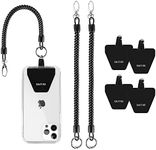 OUTXE Phone Lanyard Tether with 4 Patch- 2× Phone Tether, 4× Phone Patch with Adhesive, Compatible with Smartphone- Black