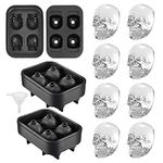 YHT 2 Pack Skull Silicone Ice Cube Trays, Ice Cube Moulds for Whiskey, Easy Release Ice Tray with Lid,Novelty Ice Mold for Cocktails, Black…