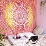 NOKHWAL Bedsheet Tapestry Wall Hanging Mandala Tapestry Handmade Printed Design Cotton Wall Hanging Tapestry Wall Hanging Wall Décor Poster (D, 84x54 Inches)