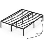 Rolanstar Bed Frame Full Size with USB Charging Station, 14 Inch Metal Platform Bed Frame, Mattress Foundation with Heavy Duty Steel Slat Support, No Box Spring Needed, Easy Assembly, Black