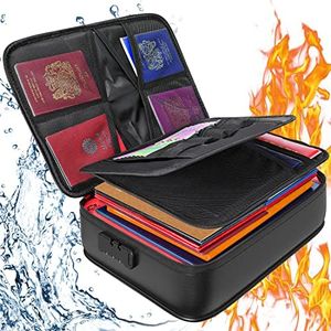 QNIGLO Coffre Fort Anti feu avec Serrure, Sac Ignifuge de Grande Taille pour Argent, Passeport, Certificat Important, Matériel de Haute qualité 36 x 27 x 10cm avec Sac Organisateur Multicouche