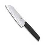 Victorinox Swiss Modern Stainless Steel Santoku Knife - Chopping Knife with Fluted Edge for Kitchen Use, Black, 17 Cm, Swiss Made