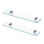 KES Bathroom Shelves 60CM Shower Shelf 8MM Thick Tempered Glass, Rectangular Glass Shelf with Polished Chrome Brackst Bathroom Shelf 2 Pack, BGS3201S60-P2