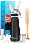 Professional Whipped Cream Dispenser w/Stainless Steel Tips & Canister Brush - Whipped Cream Maker/Canister - 500mL (1 Pint) Aluminum Cream Whipper/Siphon - Leak Resistant Whip Cream Dispenser