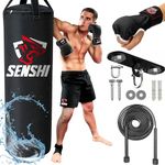 Outdoor Punch Bag 𝗛𝗘𝗔𝗩𝗬 𝗙𝗜𝗟𝗟𝗘𝗗 3, 4, 5ft For Boxing, MMA, Muay Thai Boxing Gloves, Skipping Rope & Bracket Set For Kids & Adults (Filled, 3 Ft)