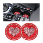 CGEAMDY 2 PCS Bling Car Cup Holder Coaster, Universal Crystal Rhinestone Loving Heart Car Coasters, Cute Vehicle Anti-Slip Drink Cup Mat, Auto Interior Accessories Universal for Women Girls(Red)